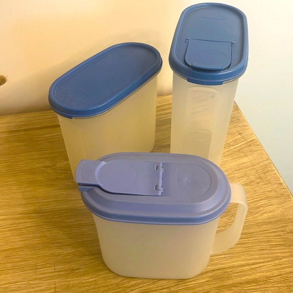 Set of three containers. Drink pitcher, storage and one for cereal, grai…